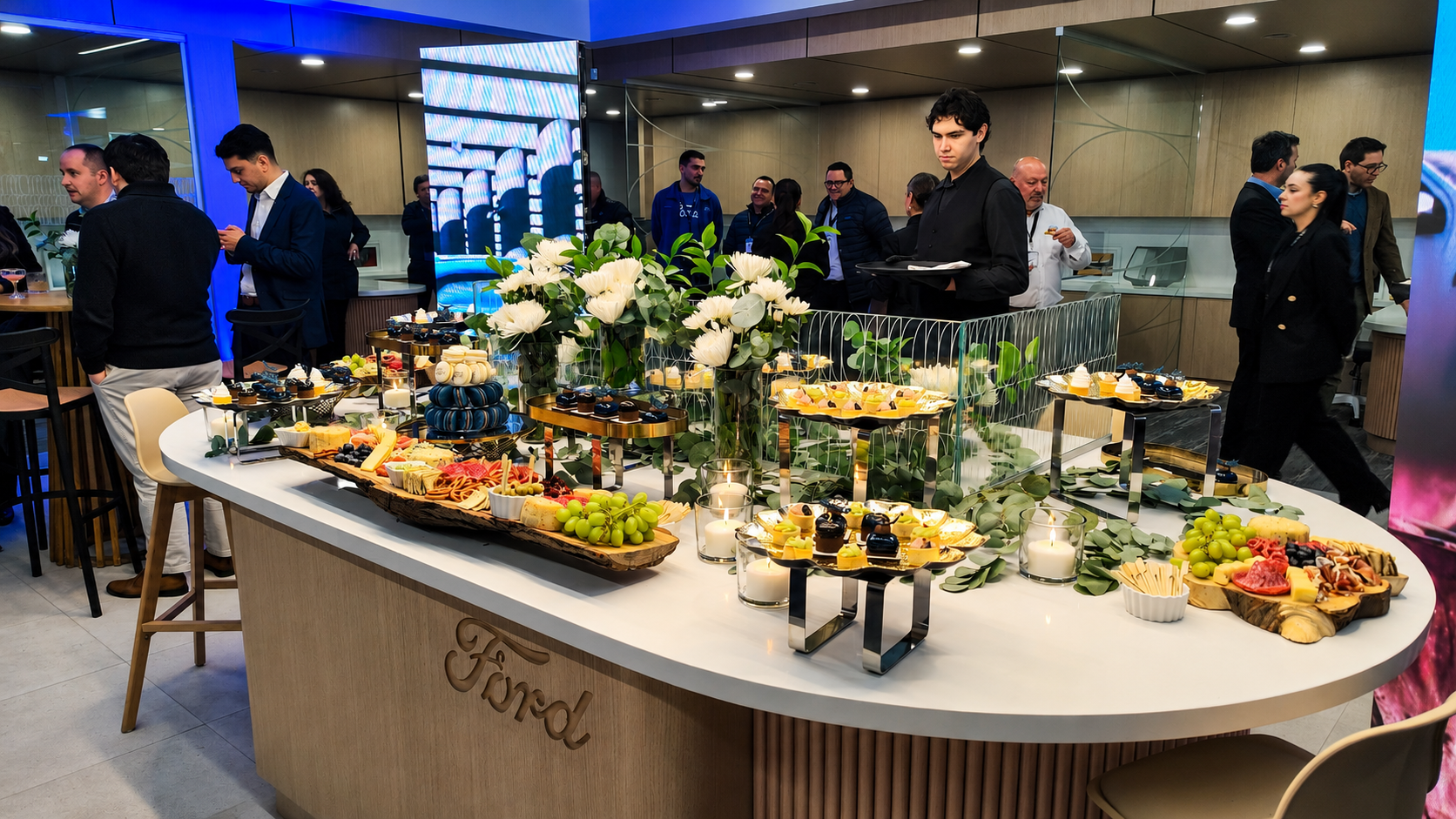 Montaje de catering para la inauguración Ford